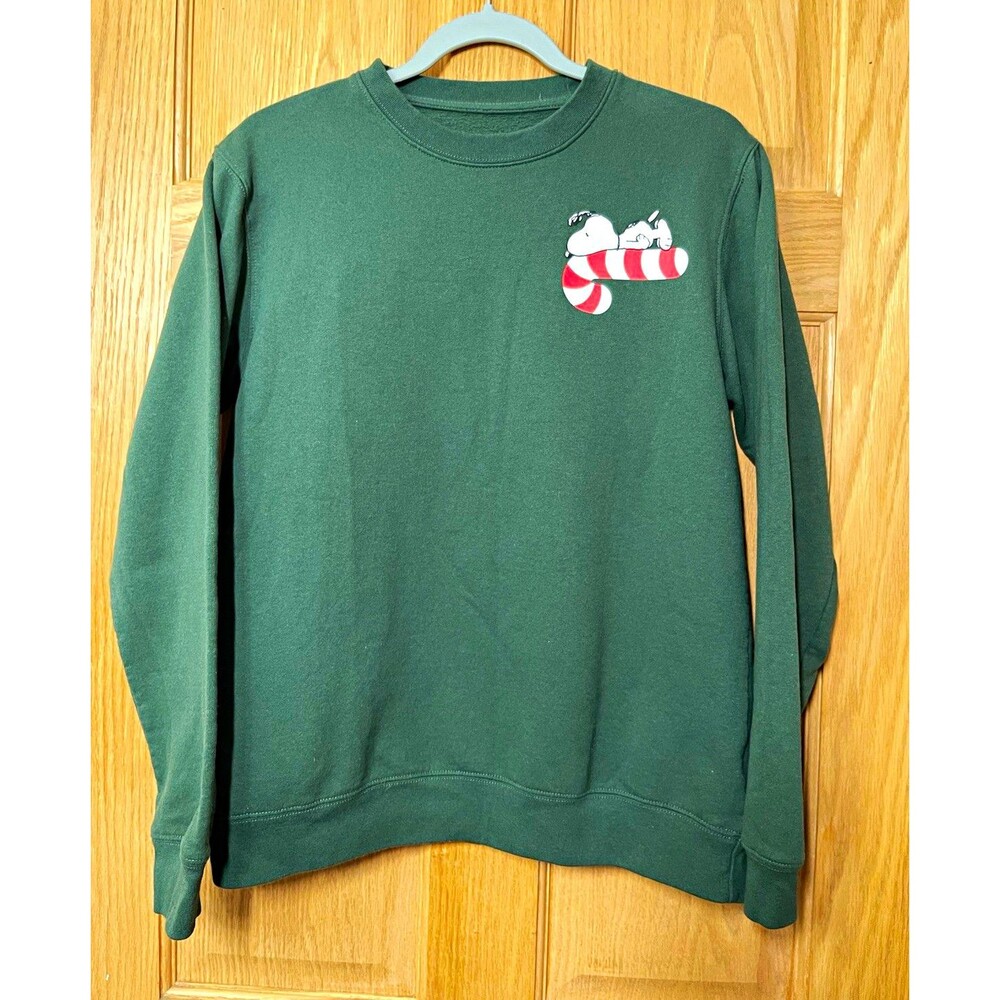 Peanuts Snoopy Graphic Print Green Crewneck Fleece Sweatshirt Men’s M